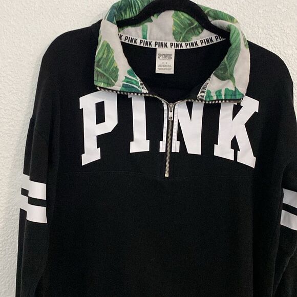 PINK-Black 1/4 zip sweater with tropical collar- Size Small - Picture 2 of 5